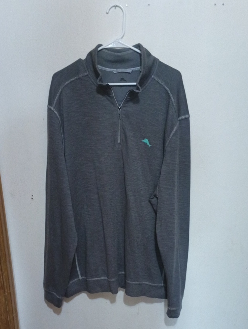 Tommy Bahama Gray Zip-Up Quarter Sweatshirt with Teal Logo